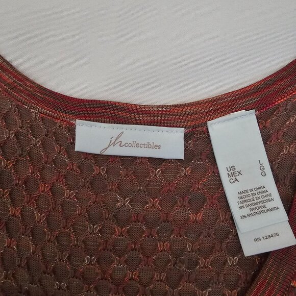 JH Collectibles Red & Brown Sleeveless Belted V-Neck Knit Sweater Top Women's L - Picture 5 of 10